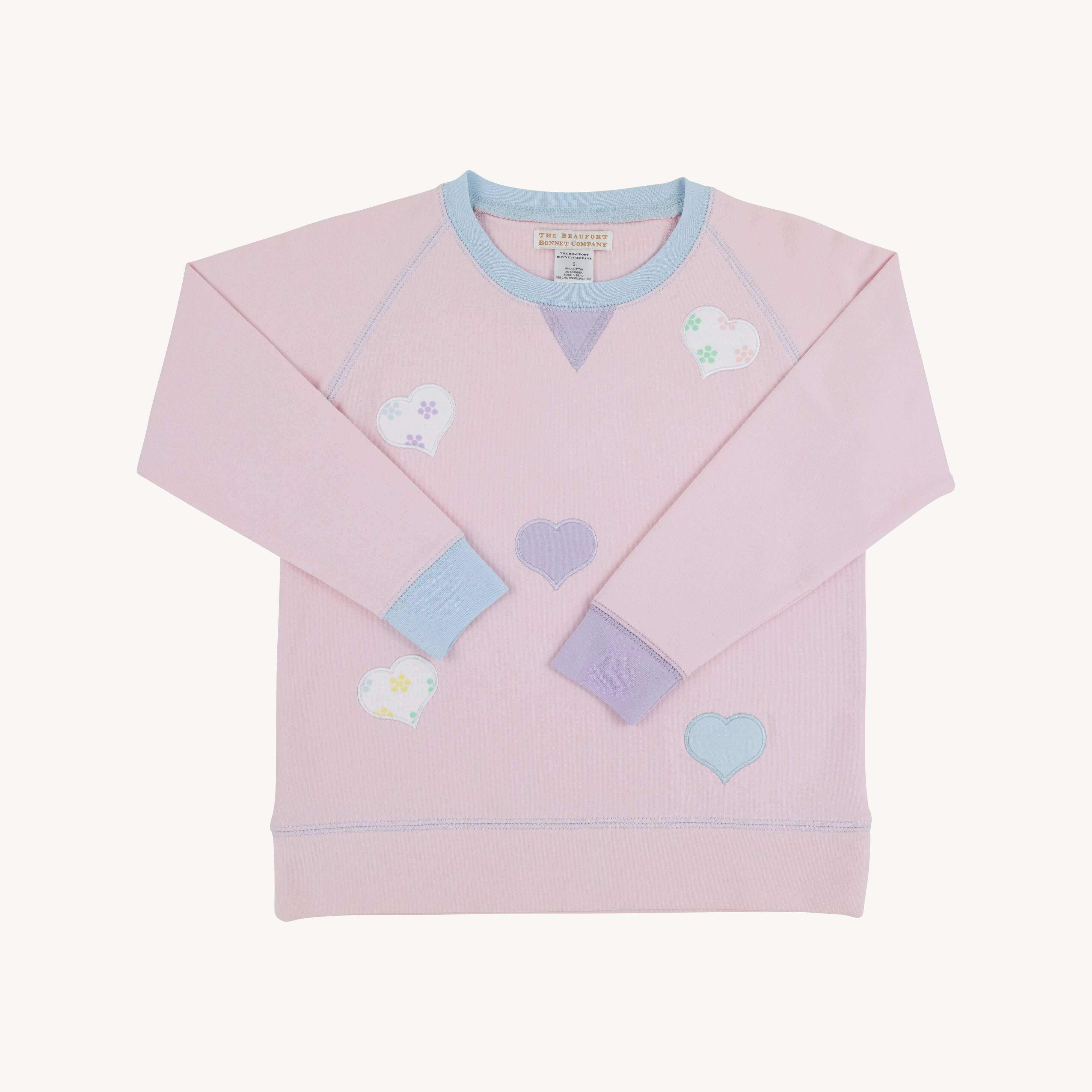 Cassidy Comfy Crewneck - Palm Beach Pink/Buckhead Blue/Lauderdale Lavender/Hearts - Born Childrens Boutique