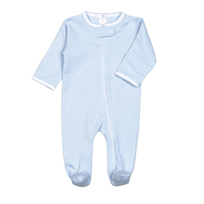 Baby Loren Blue Tiny Stripes Pima Zipper Footie - Born Childrens Boutique