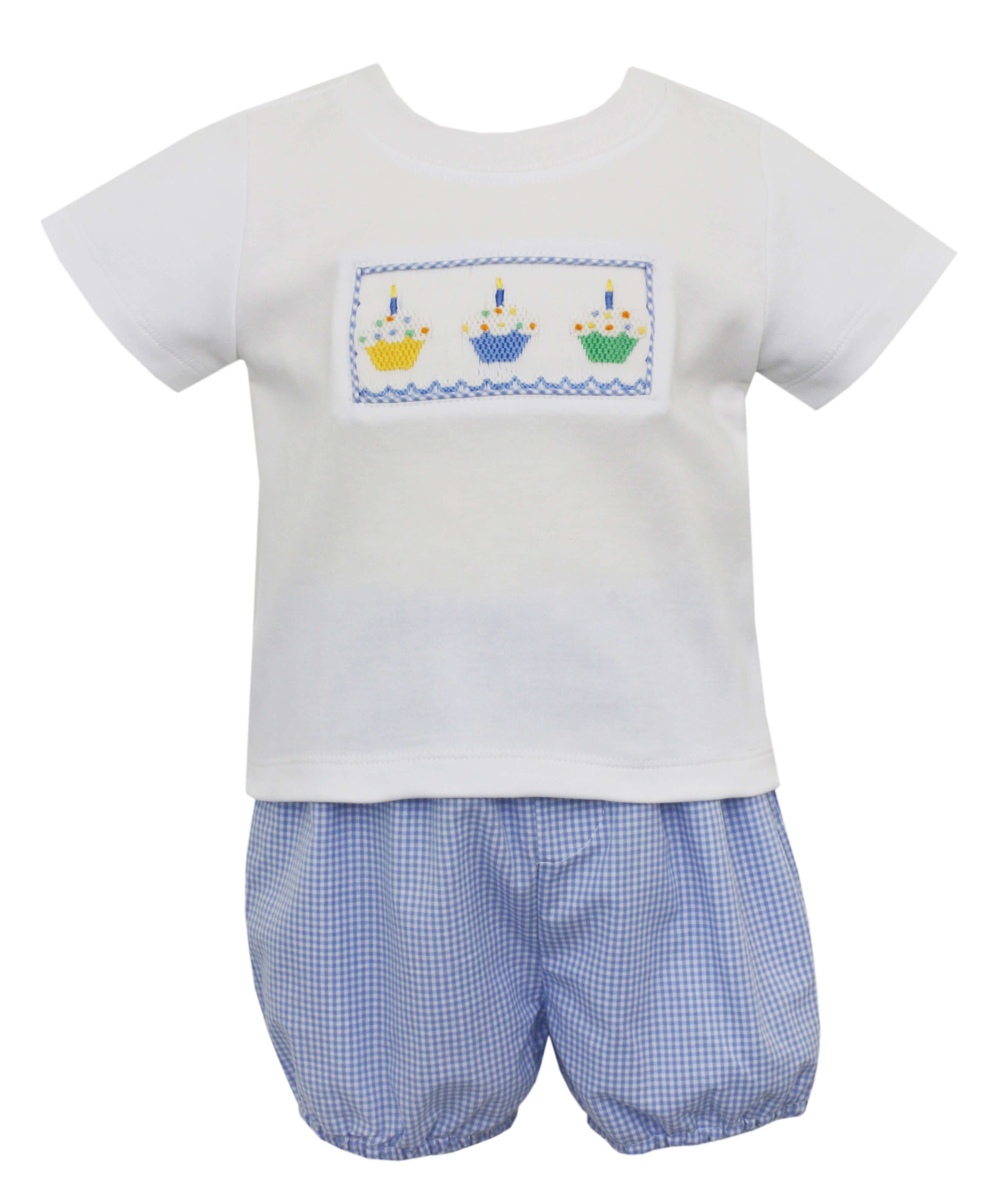 126M - Petit Cupcakes Boy Bloomer Set - Born Childrens Boutique