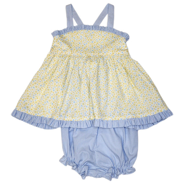 S5042B Blue/Yellow Garden Charleston Bloomer Set - Born Childrens Boutique