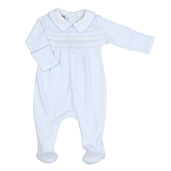 Delaney and Dillon Smocked Collared Boy Footie Light Blue - Born Childrens Boutique
