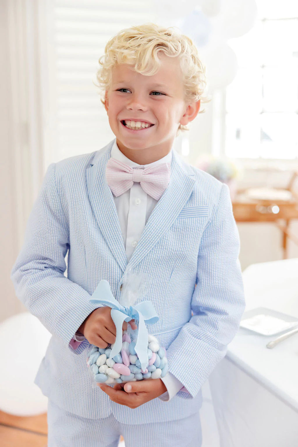 Baylor Bowtie - Pink Savannah Seersucker - Born Childrens Boutique