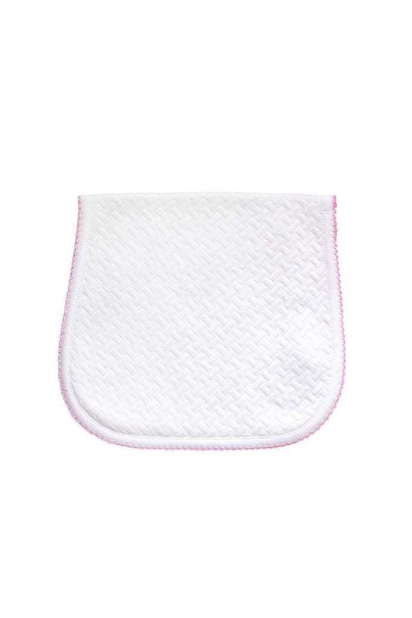 Basket Weave Burp Cloth - Pink Picot Trim - Born Childrens Boutique