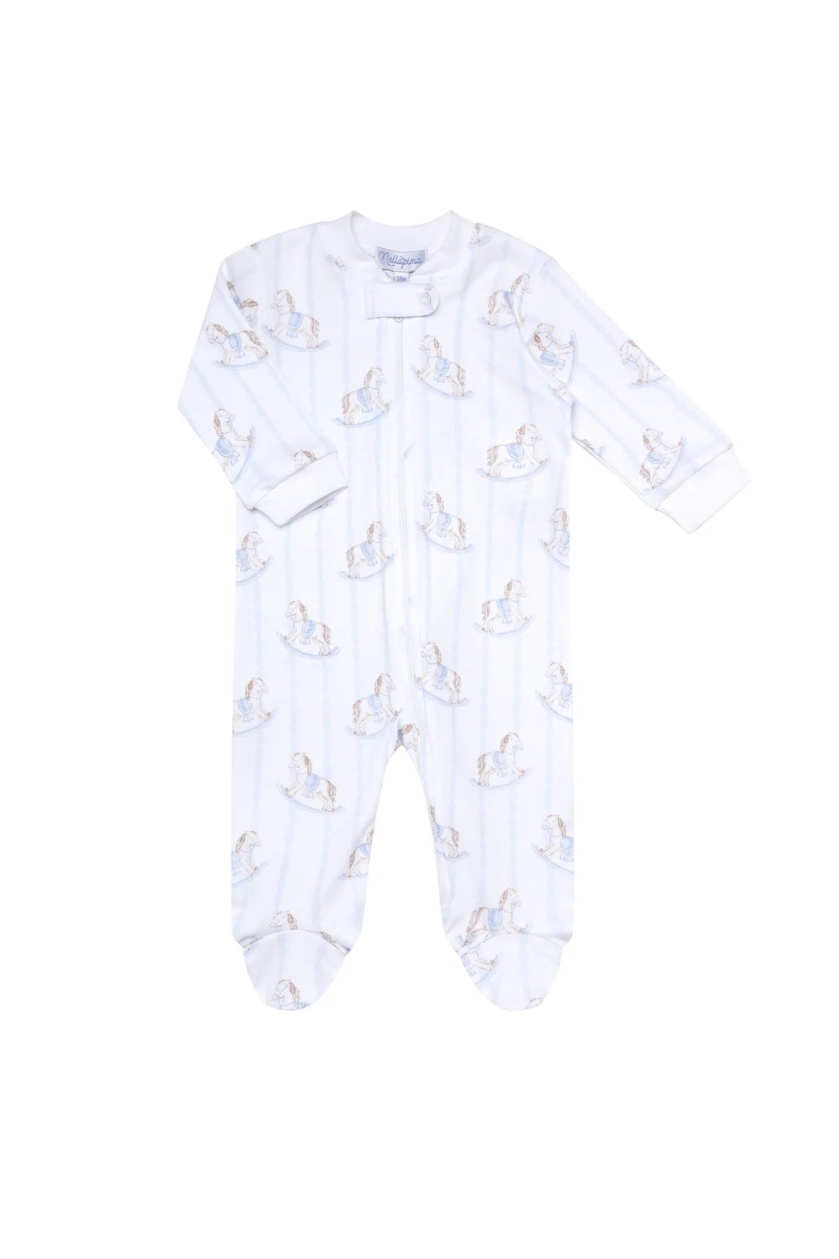 Blue Rocking Horse Zipper Footie - Born Childrens Boutique