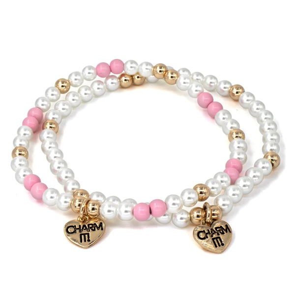 Charm It! Gold Pearl Stretch Bead Bracelet Set - Born Childrens Boutique