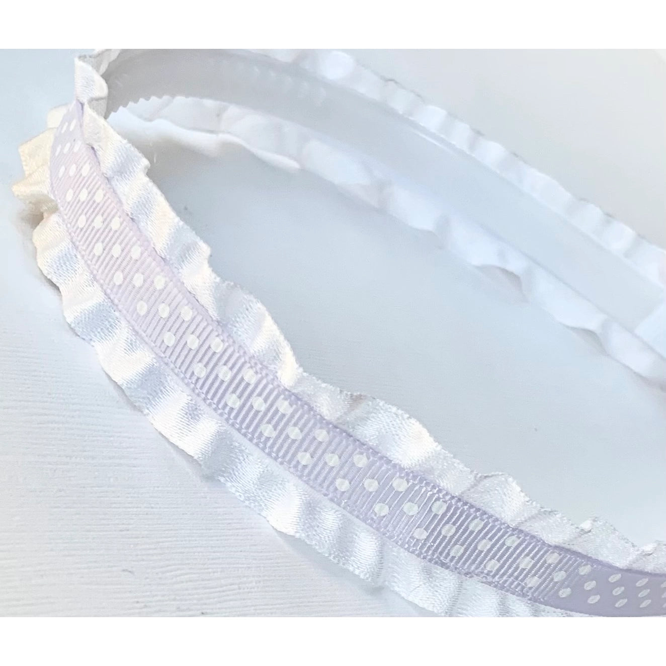 Lavender Dots Double Ruffle Headband - Born Childrens Boutique