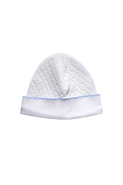 Basket Weave Baby Hat, Blue Trim - Born Childrens Boutique