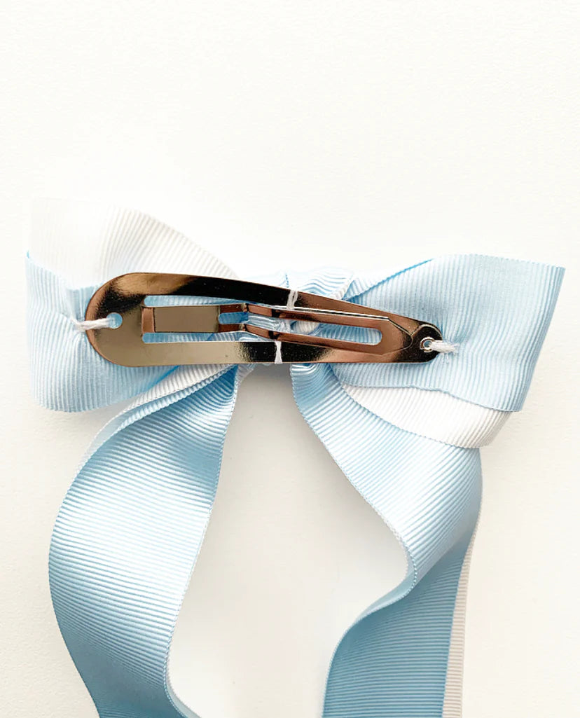 Double Pastel large Grosgrain Long Tail Bow, Link Pink - Born Childrens Boutique