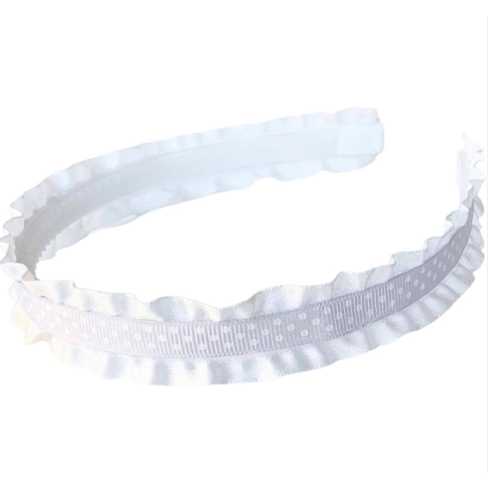 Lavender Dots Double Ruffle Headband - Born Childrens Boutique