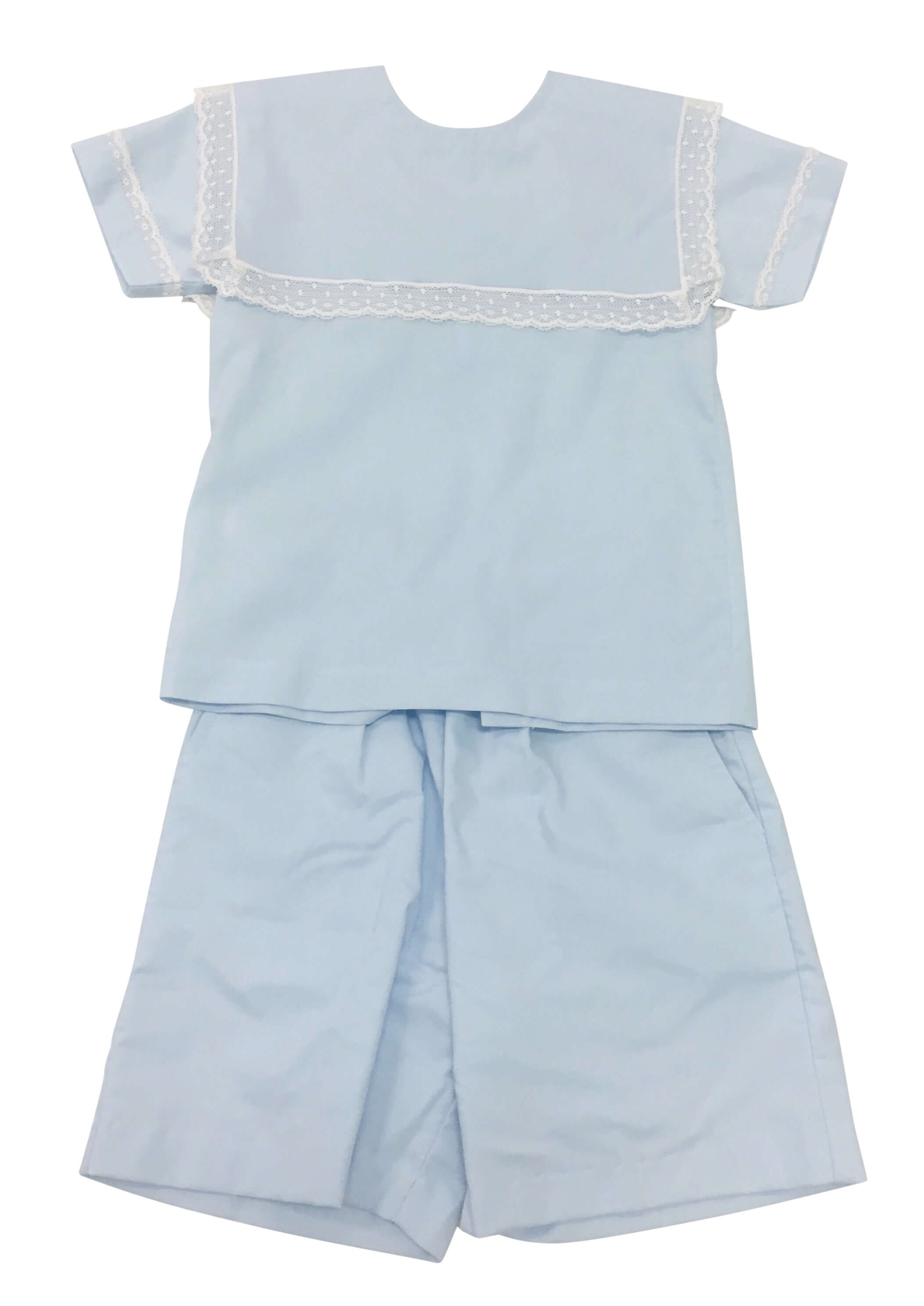 Heirloom Square Scalloped Short Set Blue with Ecru - Born Childrens Boutique