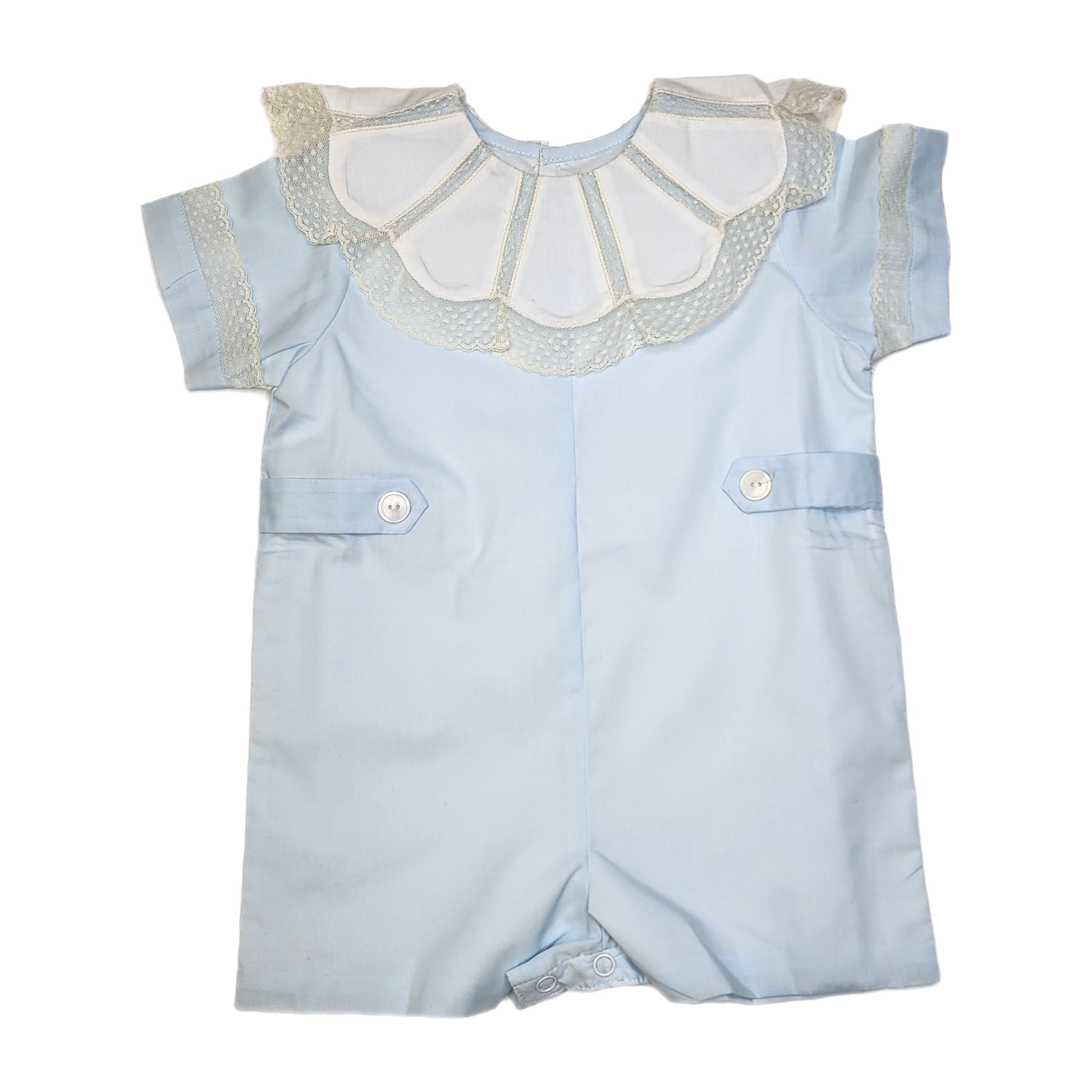 Phoenix & Ren Blue Chandler Romper Ecru Lace - Born Childrens Boutique