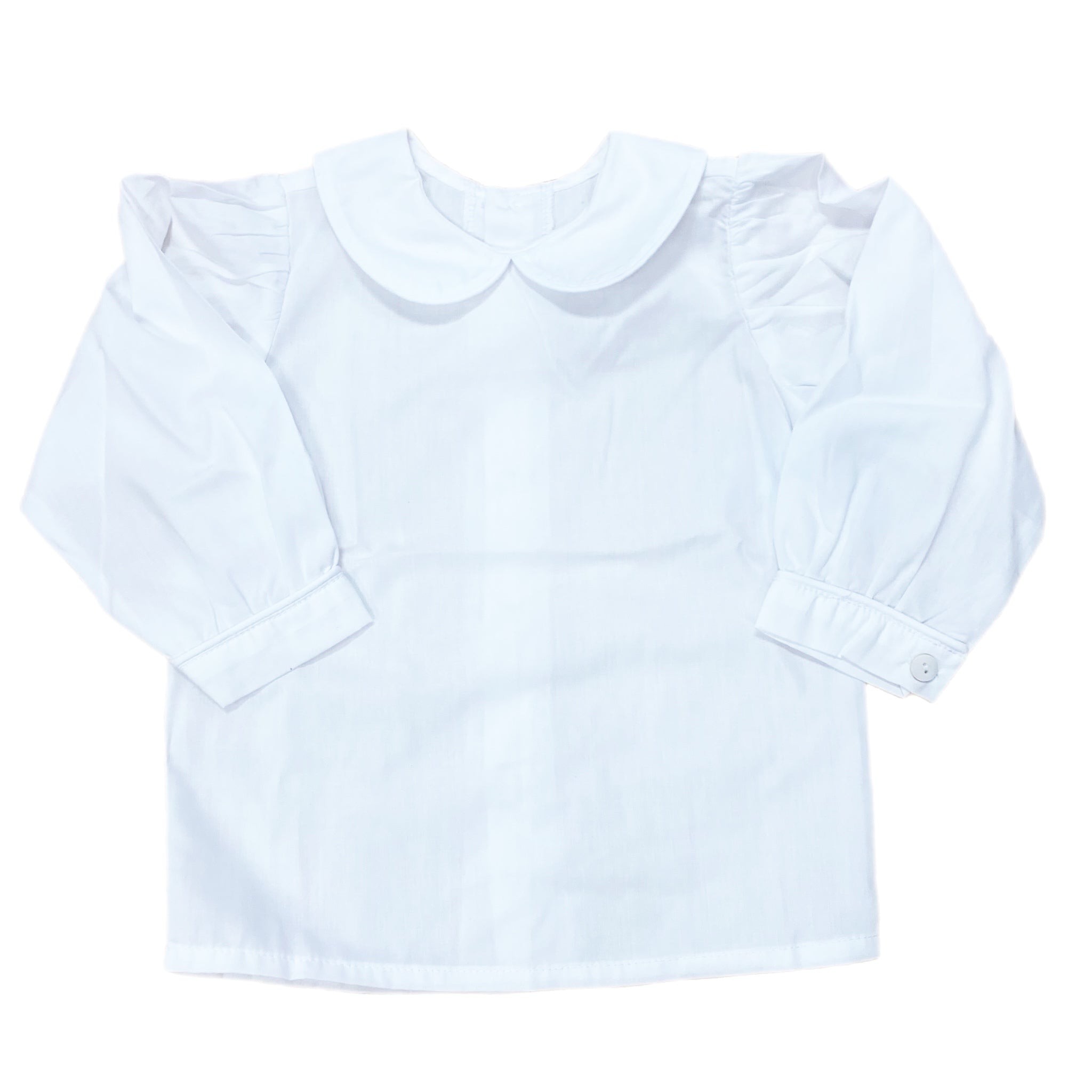 Remember Nguyen Girl White Woven Piped Long Sleeve Blouse - Born Childrens Boutique