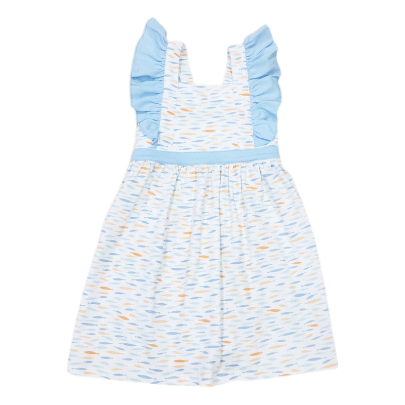 Bow Back Fish Print Pinafore Dress - Born Childrens Boutique