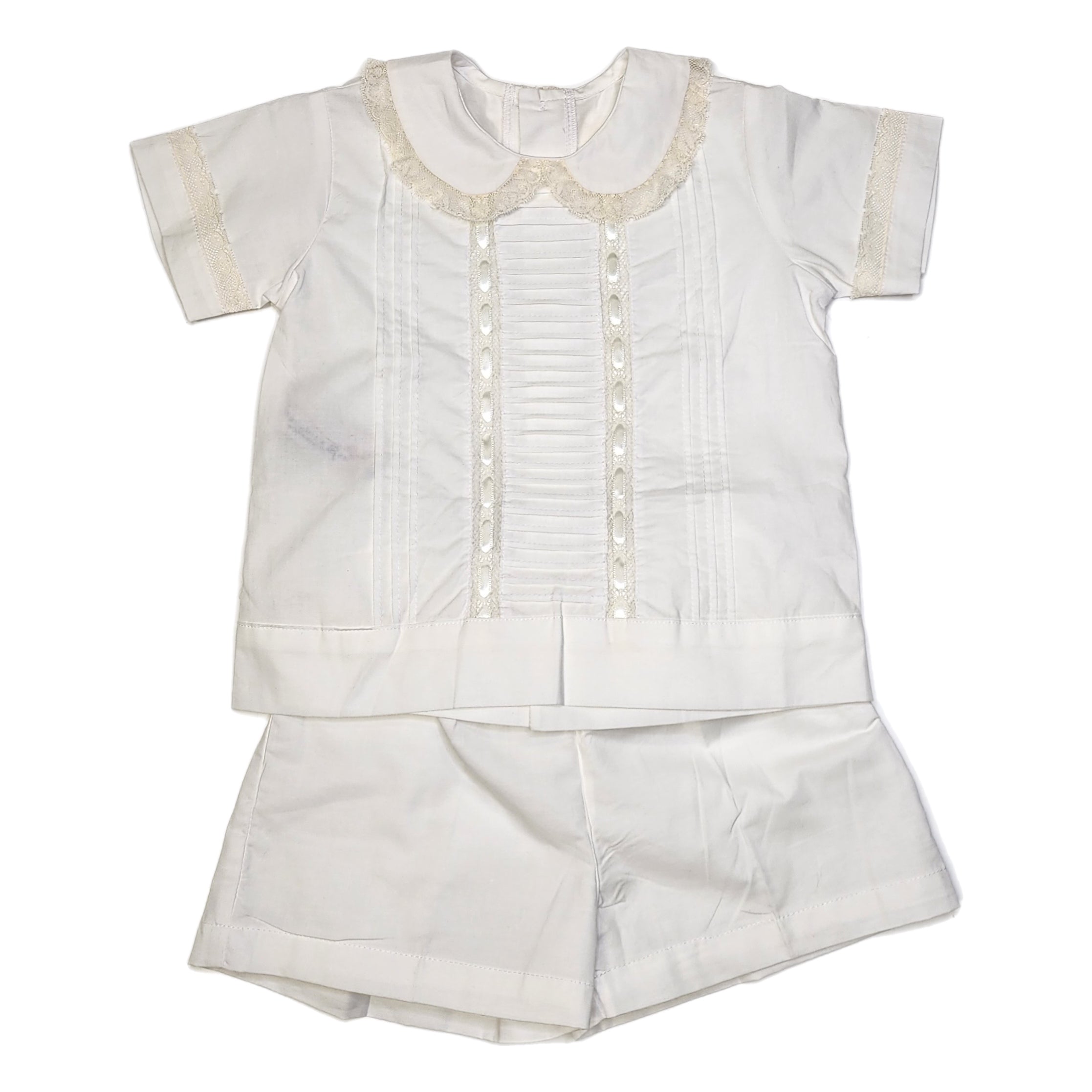 Phoenix & Ren White Davis Short Set with Ecru Lace - Born Childrens Boutique