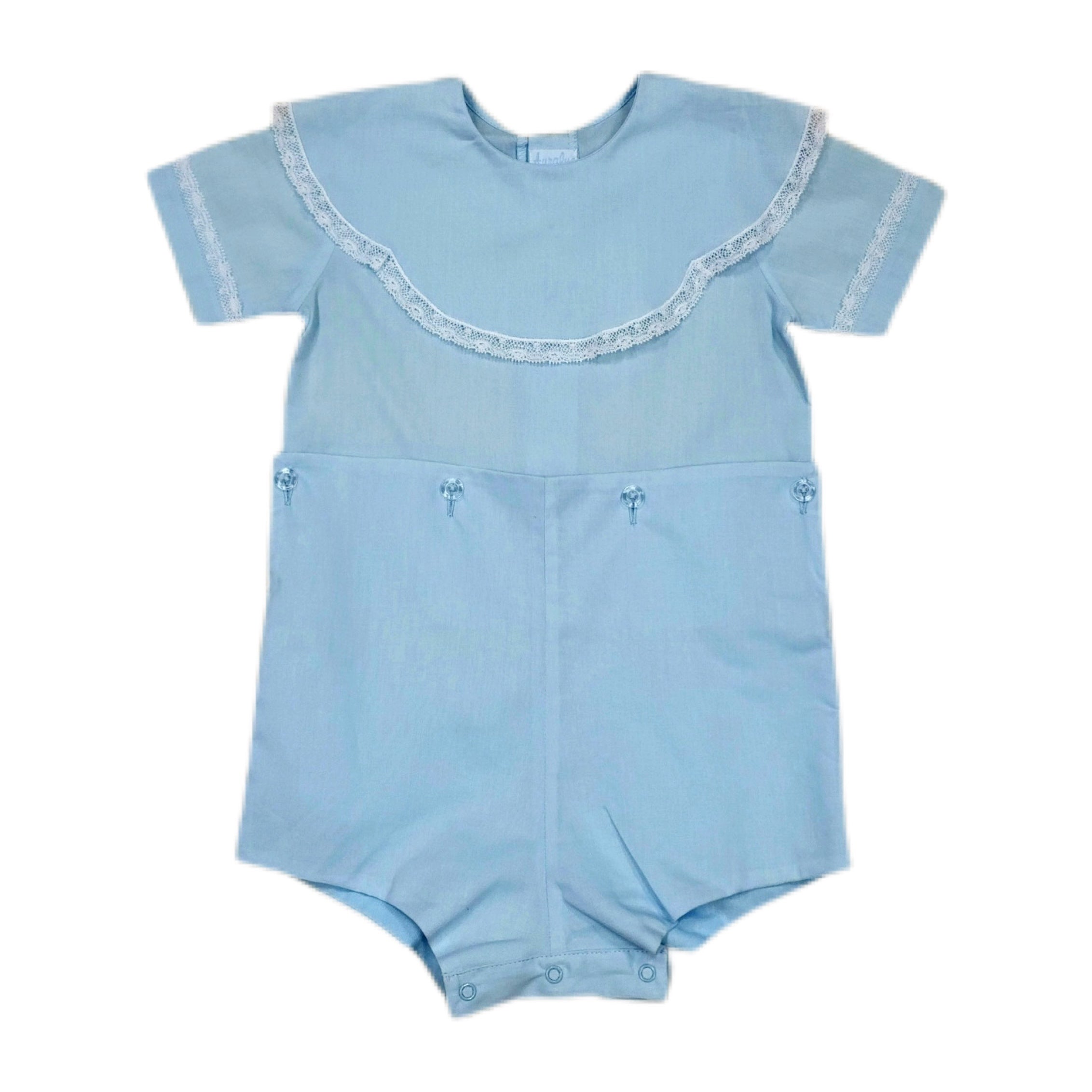 Heirloom Scallop Collar Button-on Blue with White - Born Childrens Boutique