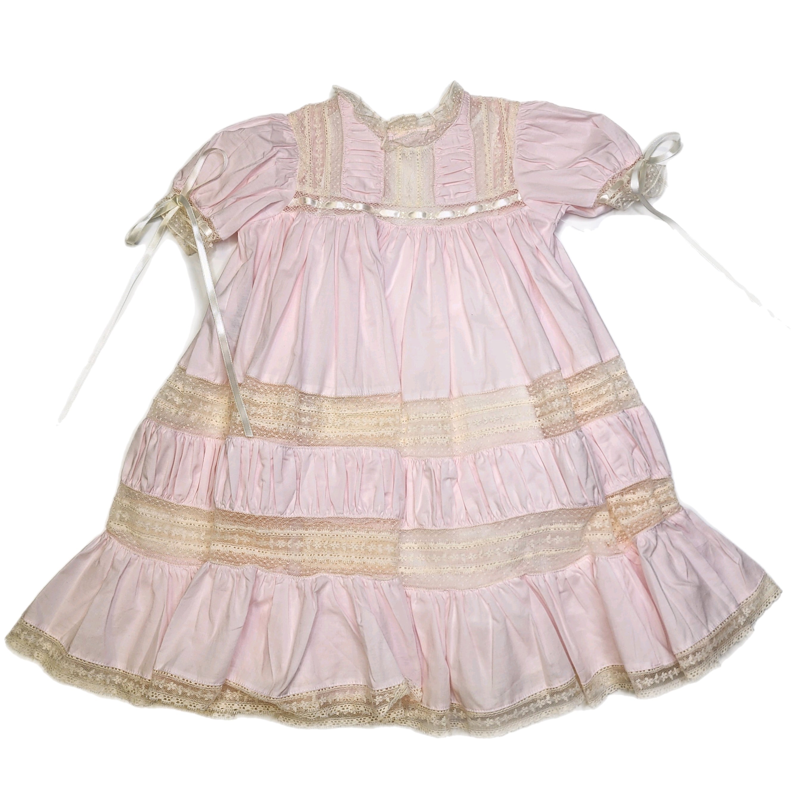 Phoenix & Ren Pink Mary Claire Dress with Ecru Lace - Born Childrens Boutique