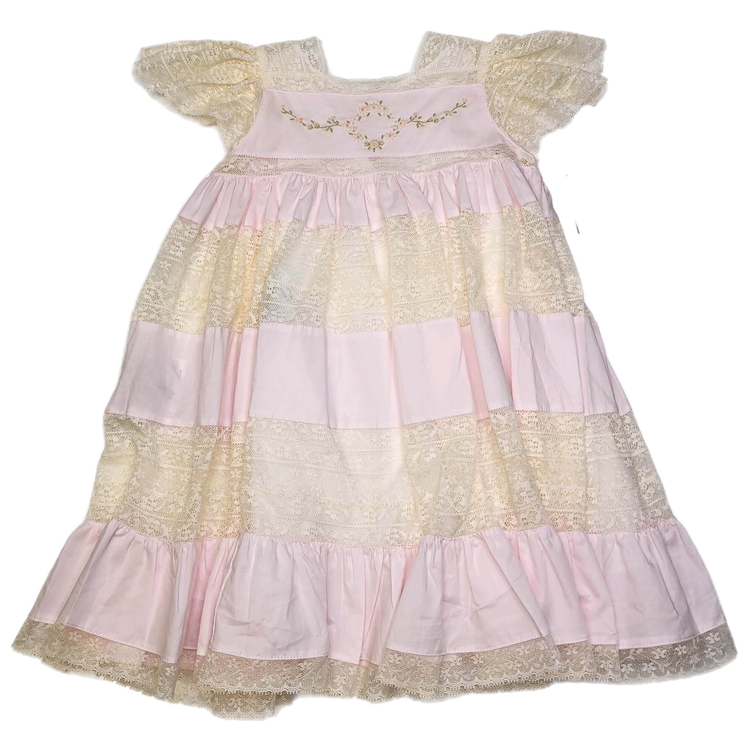 Phoenix & Ren Pink Mary Frances Dress with Ecru Lace - Born Childrens Boutique