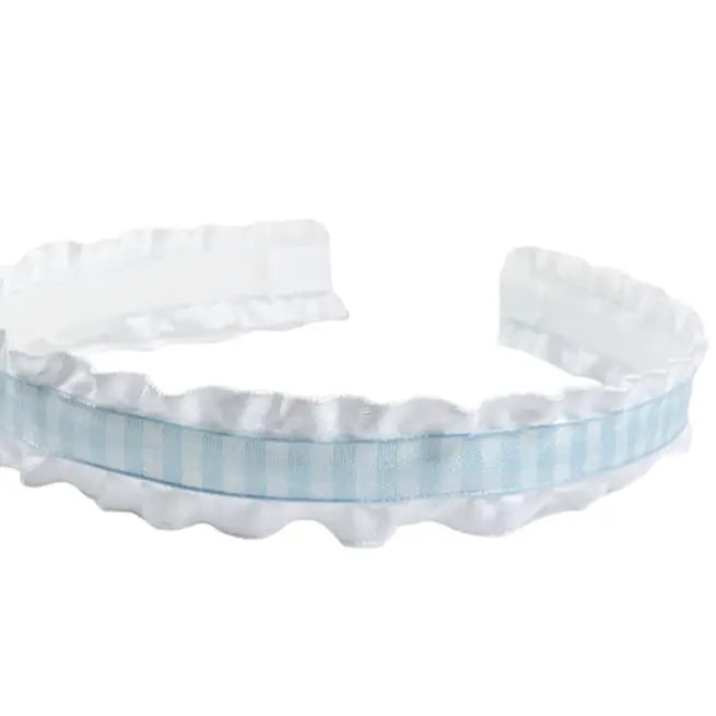 Blue Gingham Double Ruffle Headband - Born Childrens Boutique