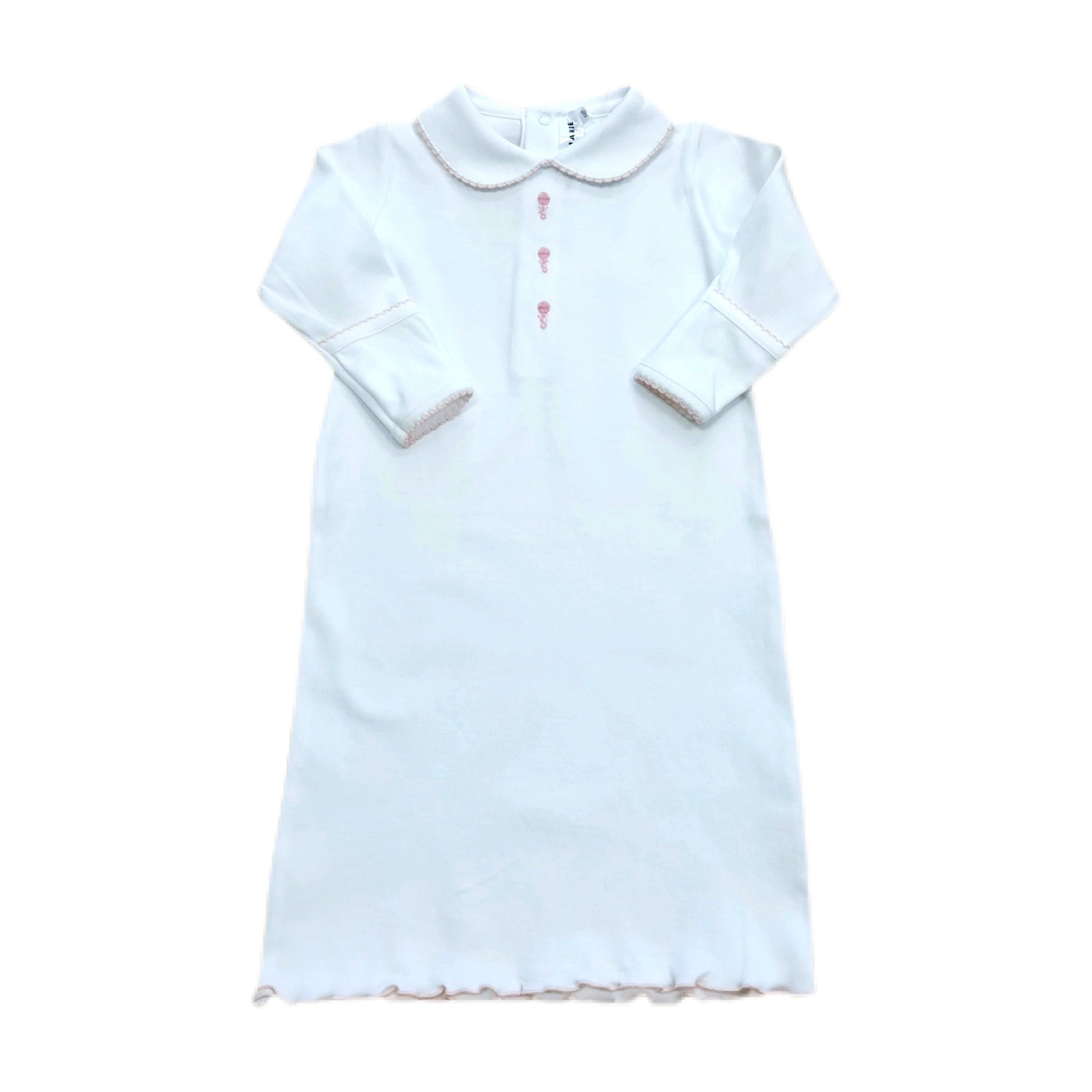 Nicholas Long Day Gown Emb Pink Rattles - Born Childrens Boutique