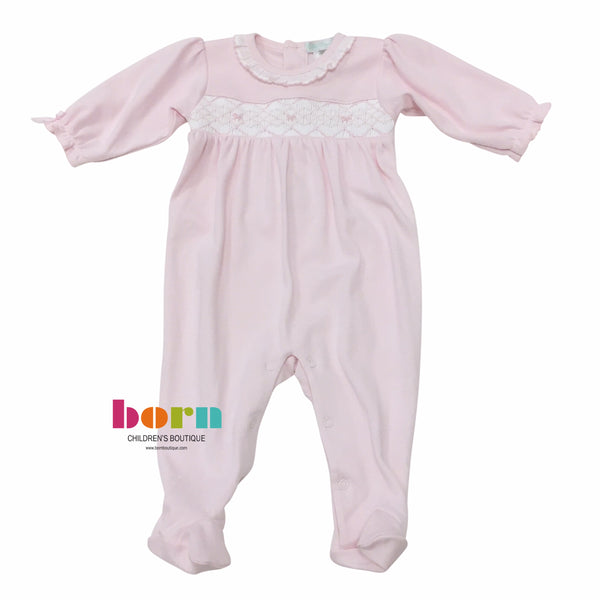 Pink w/ Pink Bow Smocked Footie - Born Childrens Boutique