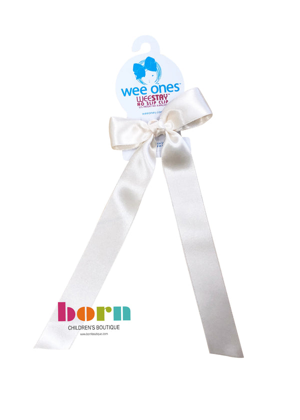 Wee Ones Antique White Satin Bow with Tail - Born Childrens Boutique