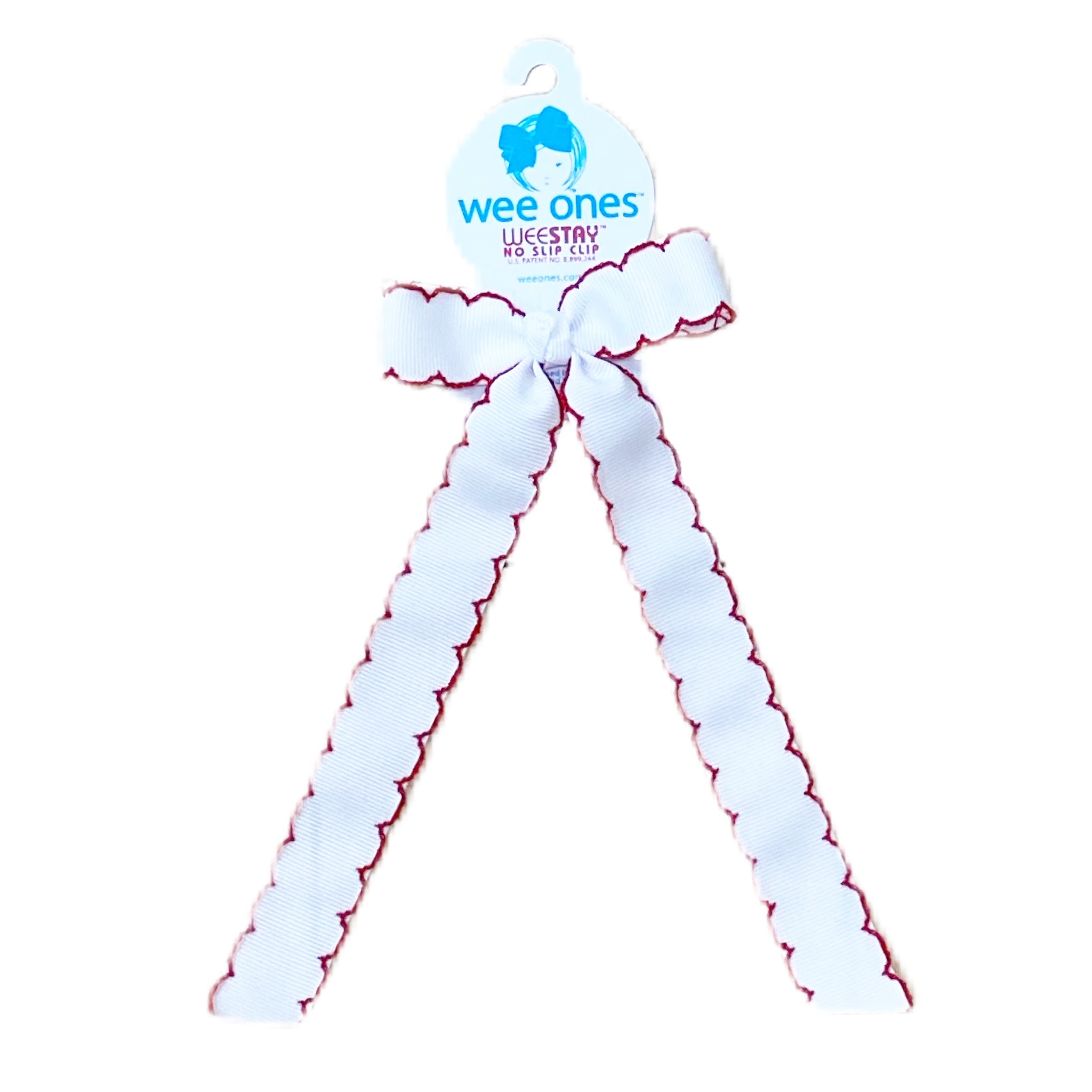 Wee Ones White with Red Moonstitch Bow with Tail - Born Childrens Boutique