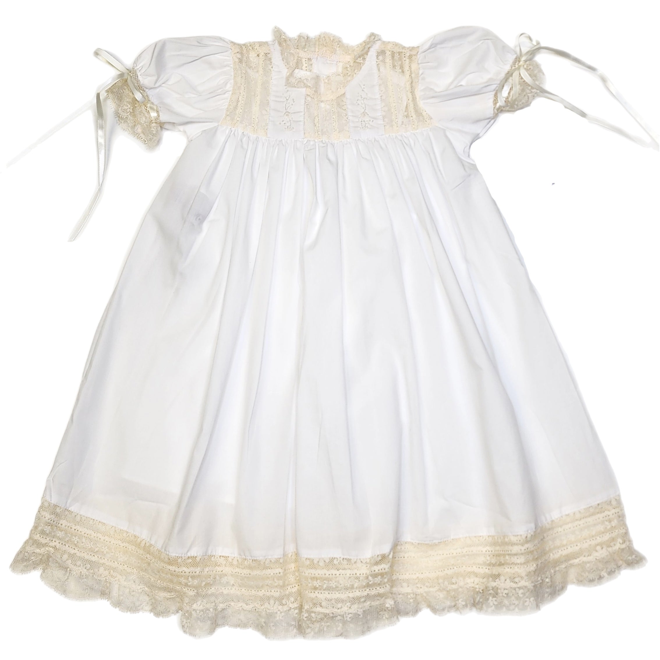 Phoenix & Ren White Sarabeth Dress with Ecru Lace - Born Childrens Boutique