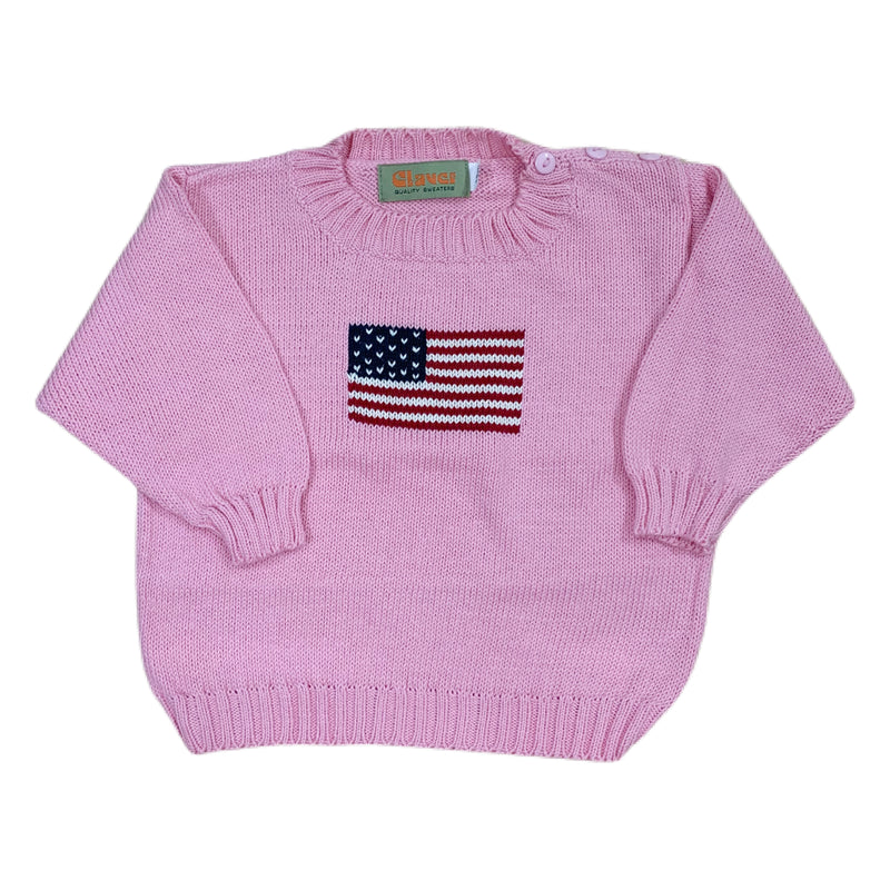 American Flag Lt Pink Sweater - Born Childrens Boutique