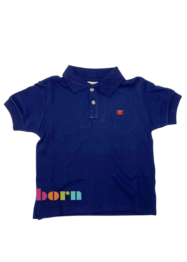 Short Sleeve Polo Dark Royal with Crab - Born Childrens Boutique