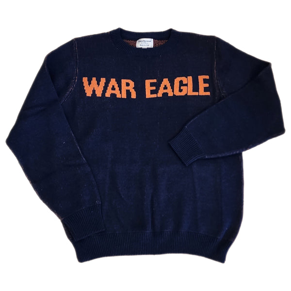 Adult Crewneck Sweater Navy with Orange War Eagle - Born Childrens Boutique
