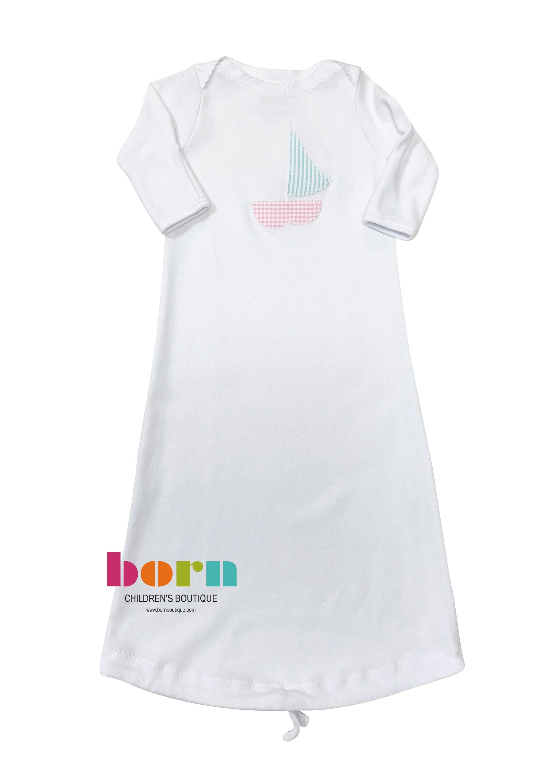 Appliqué Gown Pink Boat and Mint Seer Sail - Born Childrens Boutique