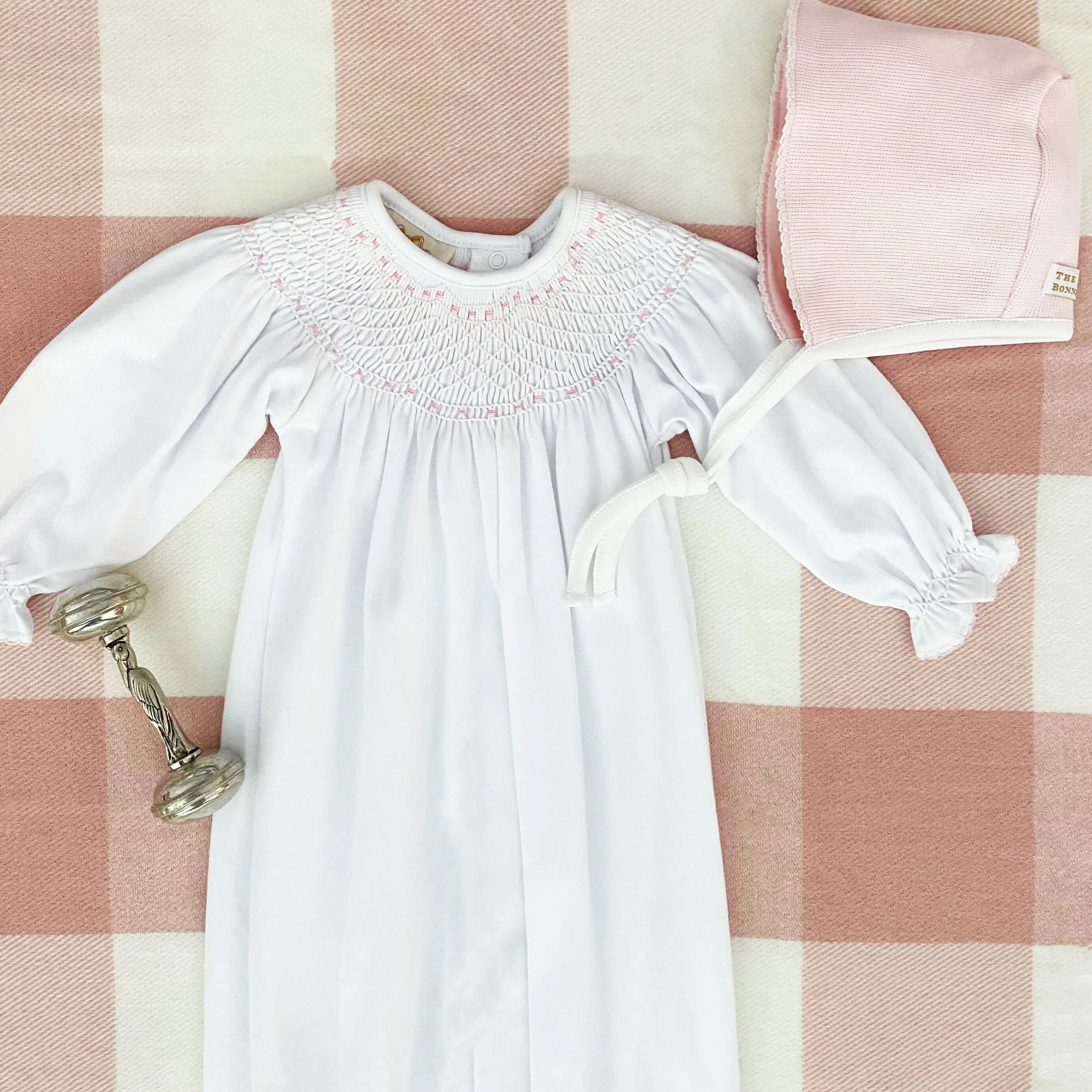 Bundle Me Bonnet - Palm Beach Pink With Worth Avenue White - Born Childrens Boutique