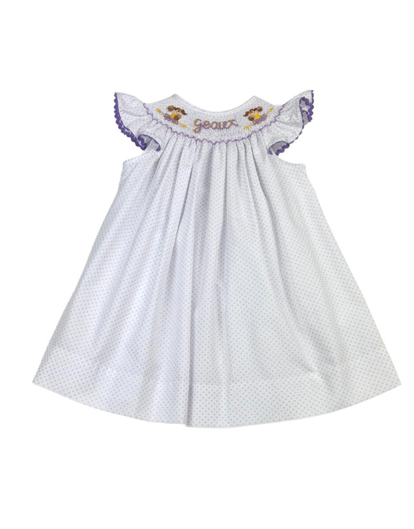 Lavender Bitty Dot Bishop Smock Cheer Dress - Born Childrens Boutique