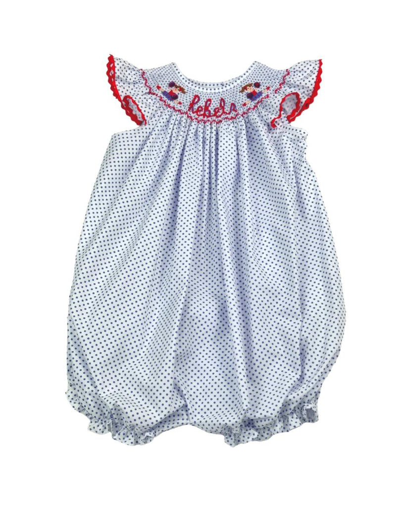 Navy Bitty Dot Bishop Smock Cheer Bubble - Born Childrens Boutique