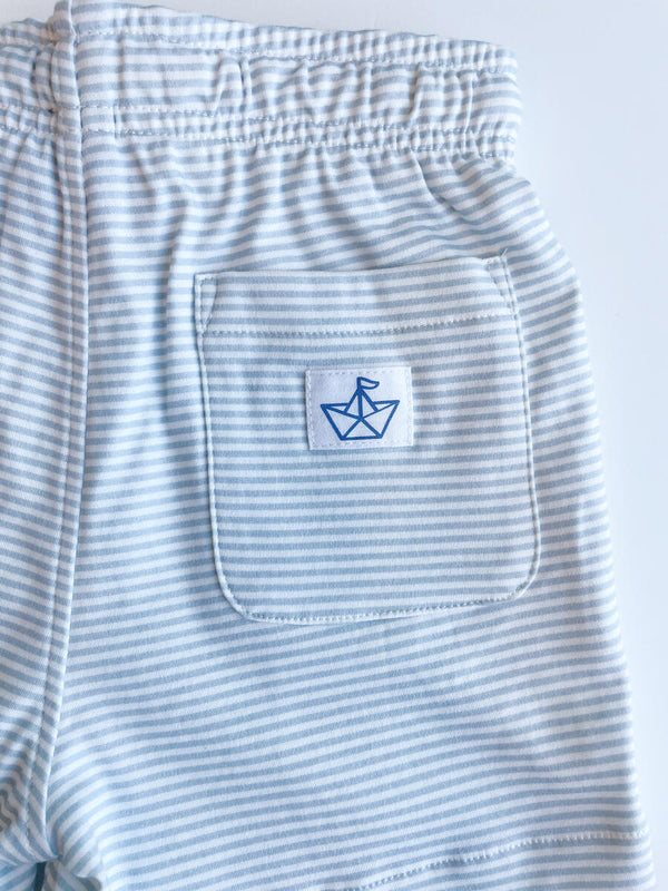 Knit Shorts - Light Blue/White Stripe - Born Childrens Boutique