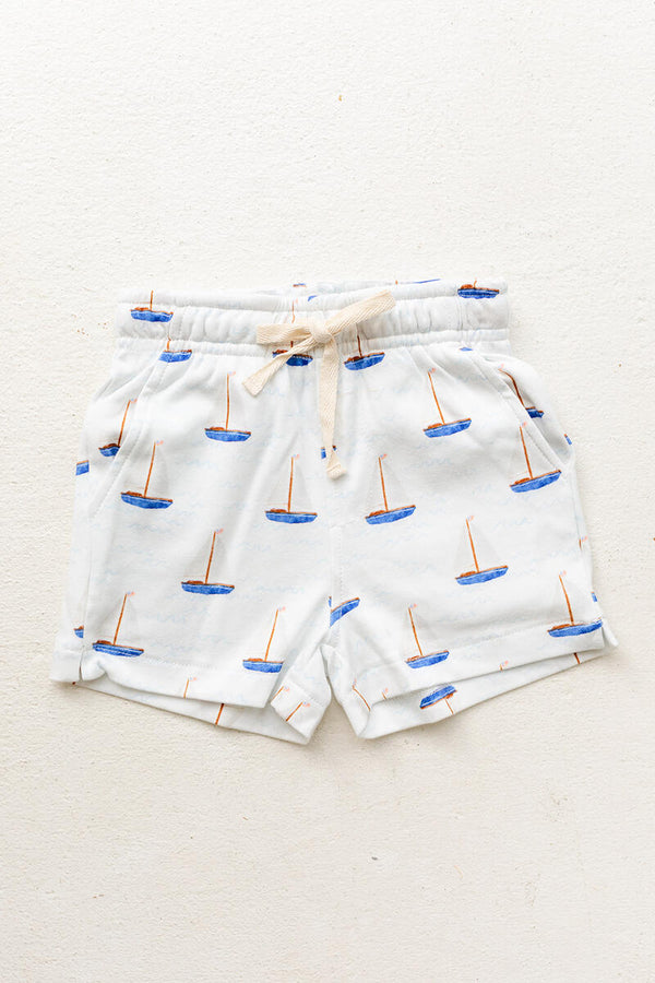 Knit Shorts - Sailboat Print - Born Childrens Boutique