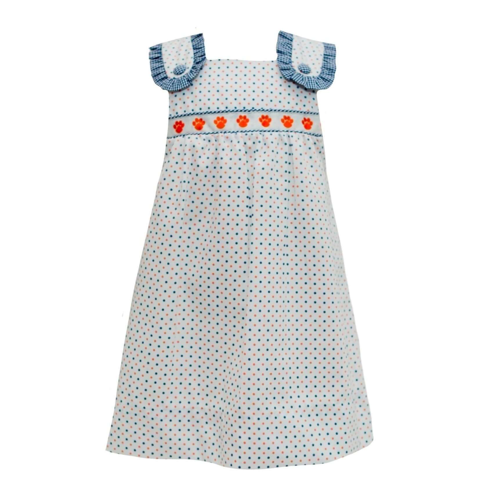 GD25-AUB.014 Navy/Orange Tiger Paw Ribbon Dress - Born Childrens Boutique