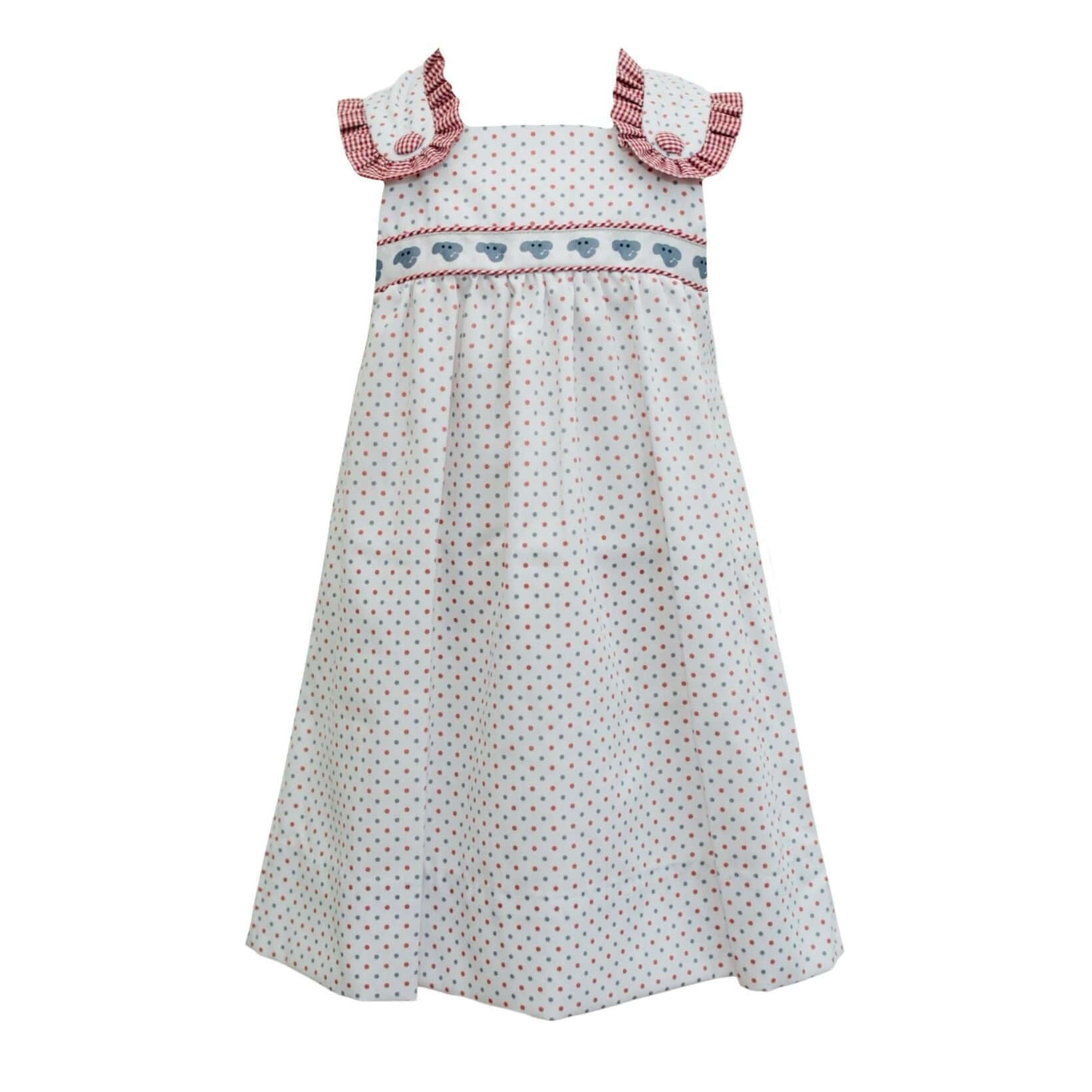 GD25-BAMA.014 Crimson Bitty Dot Elephant Ribbon Dress - Born Childrens Boutique