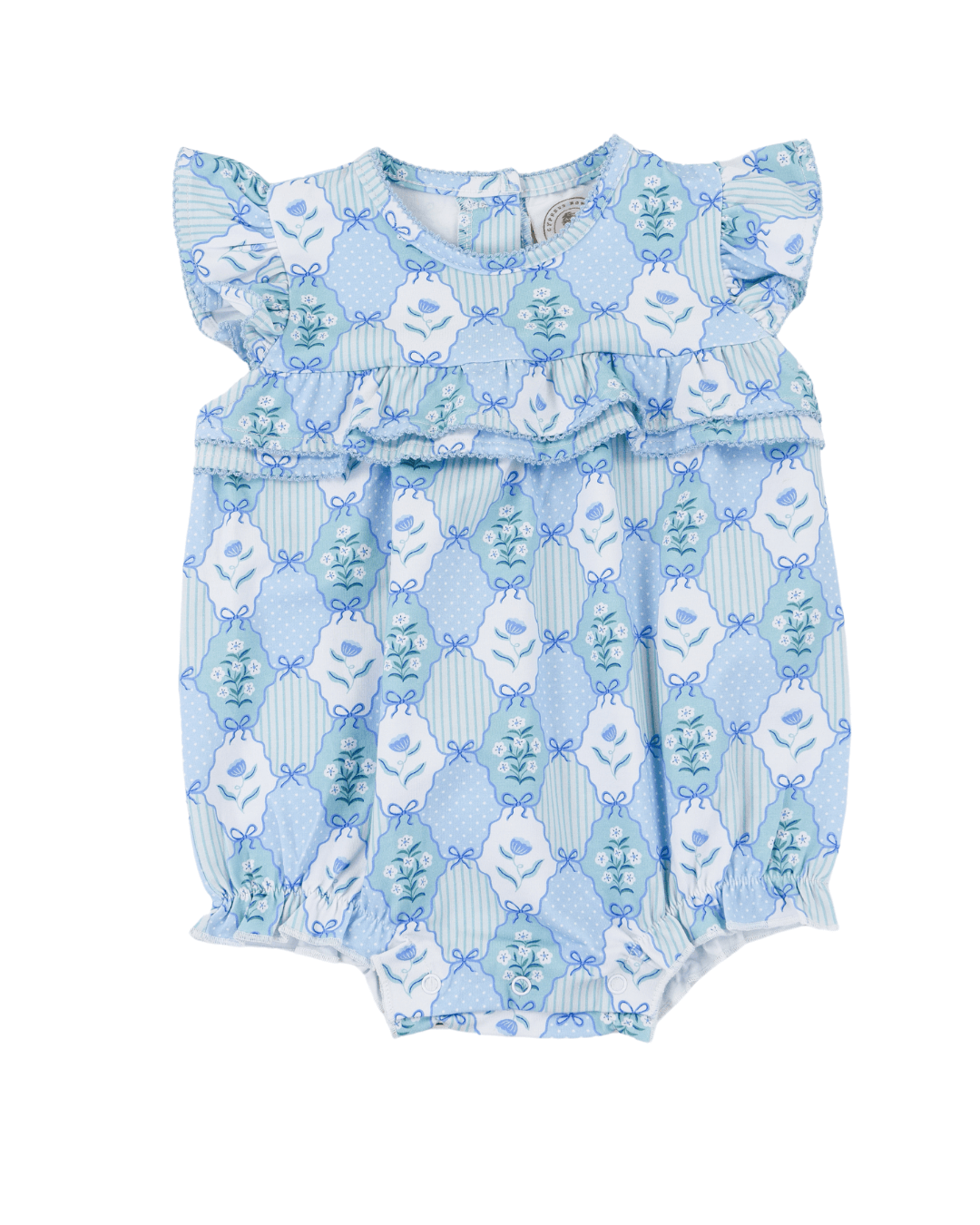 Floral Blues Rosalie Ruffle Romper - Born Childrens Boutique