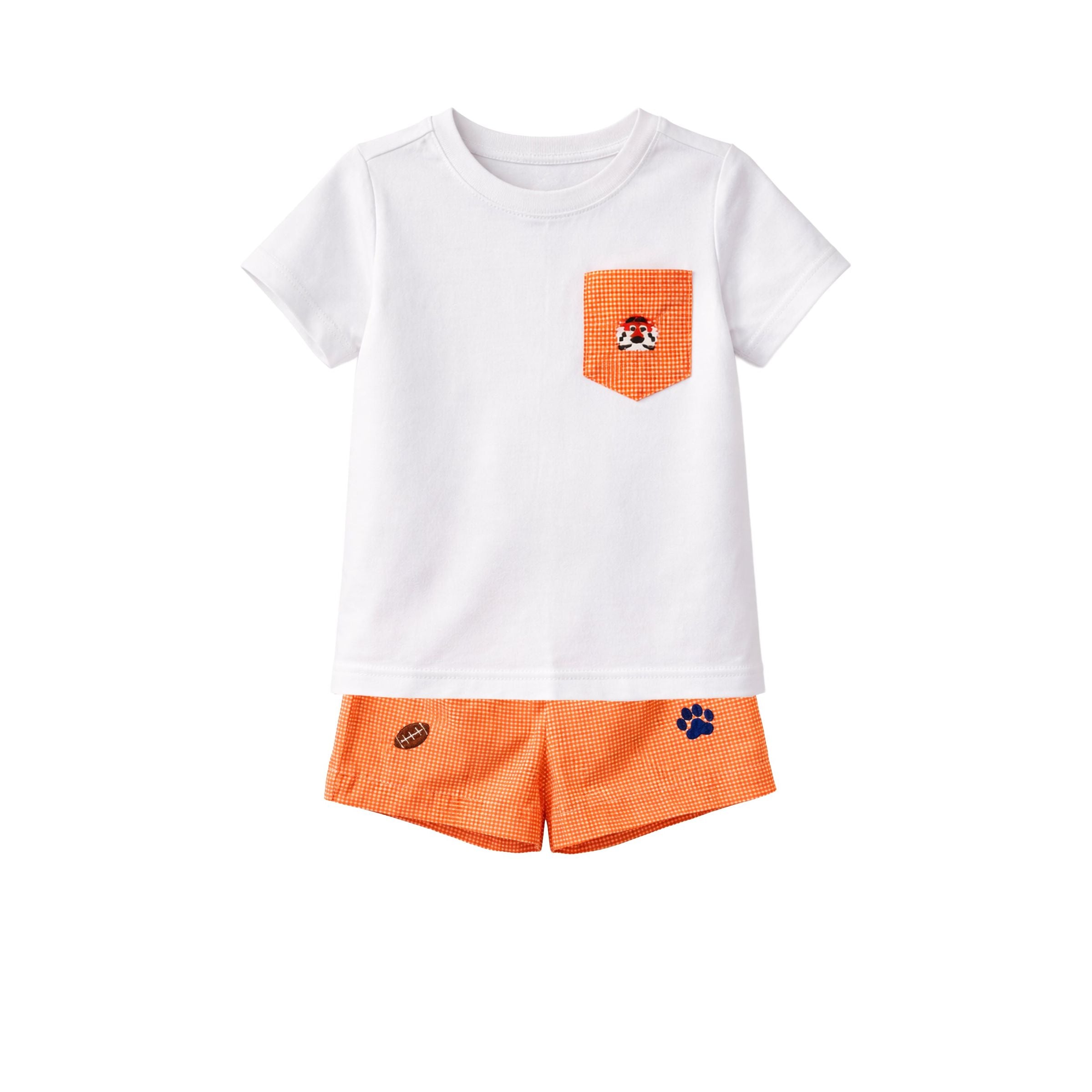 Stephen Pocket Short St Embroidered Orange Navy Tiger - Born Childrens Boutique
