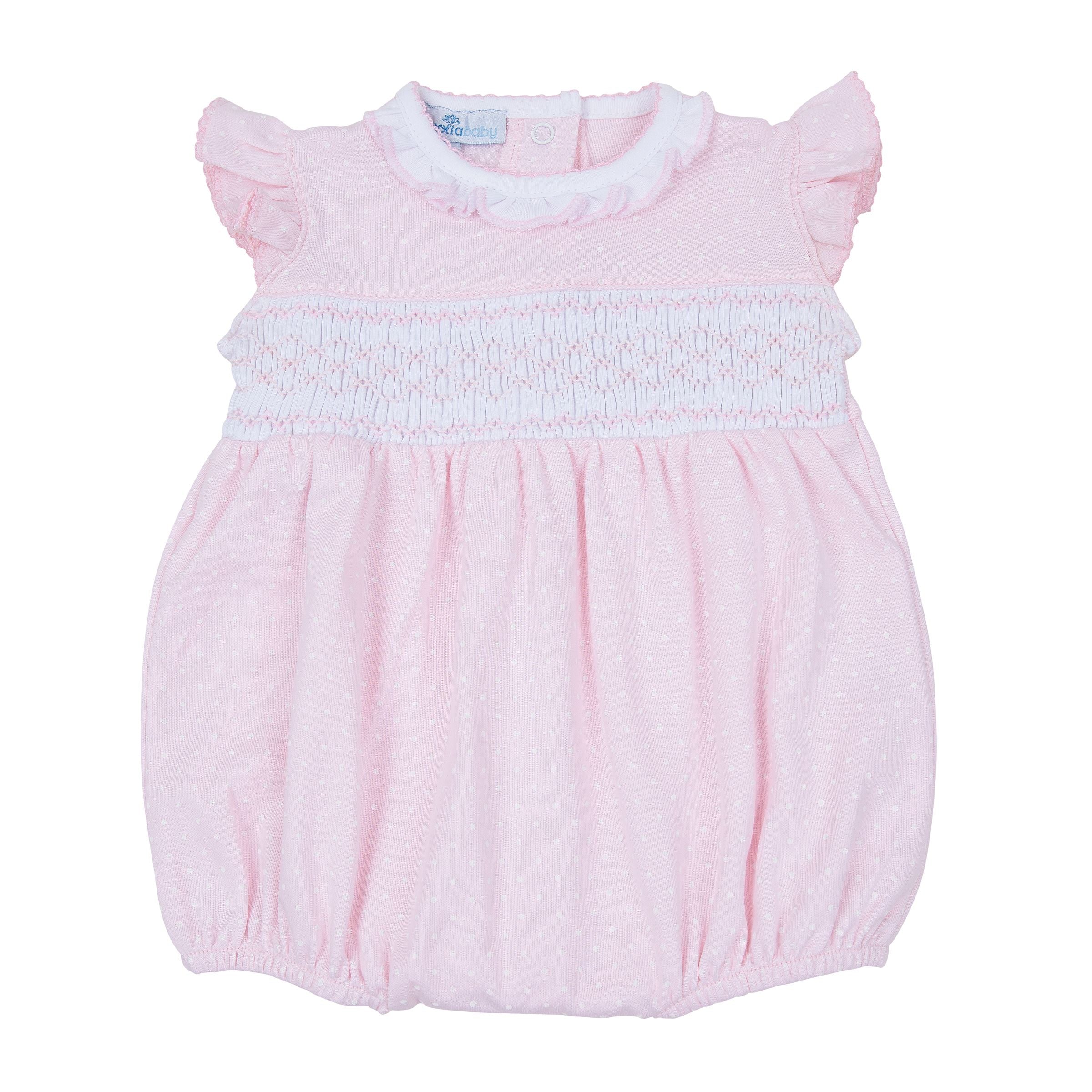 Simply Sweet Smocked Flutter Bubble - Pink - Born Childrens Boutique