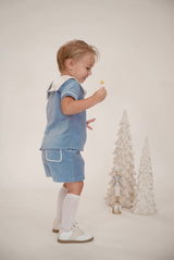 Pre-Order Christian Short Set - Blue Velvet - Born Childrens Boutique