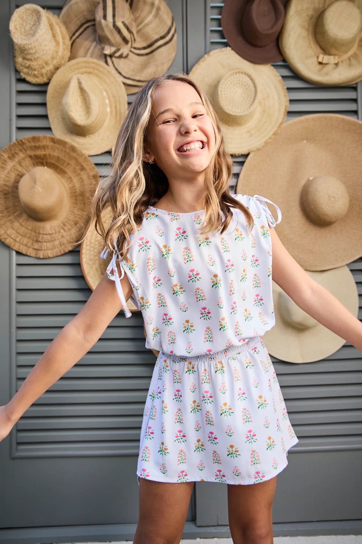 Helen Dress Blue Floral Block Print - Born Childrens Boutique