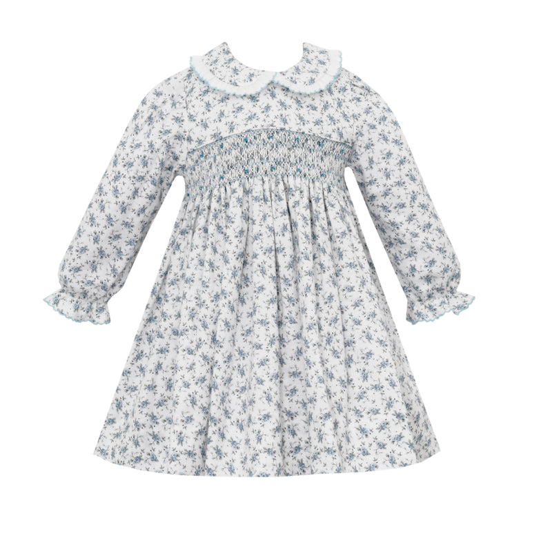 104D LS Light Blue Floral Dress - Born Childrens Boutique