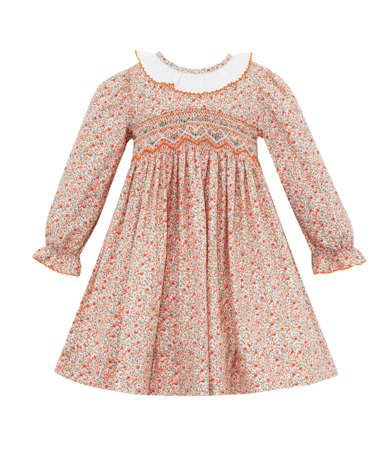 106D LS Orange Tiny Floral Dress - Born Childrens Boutique