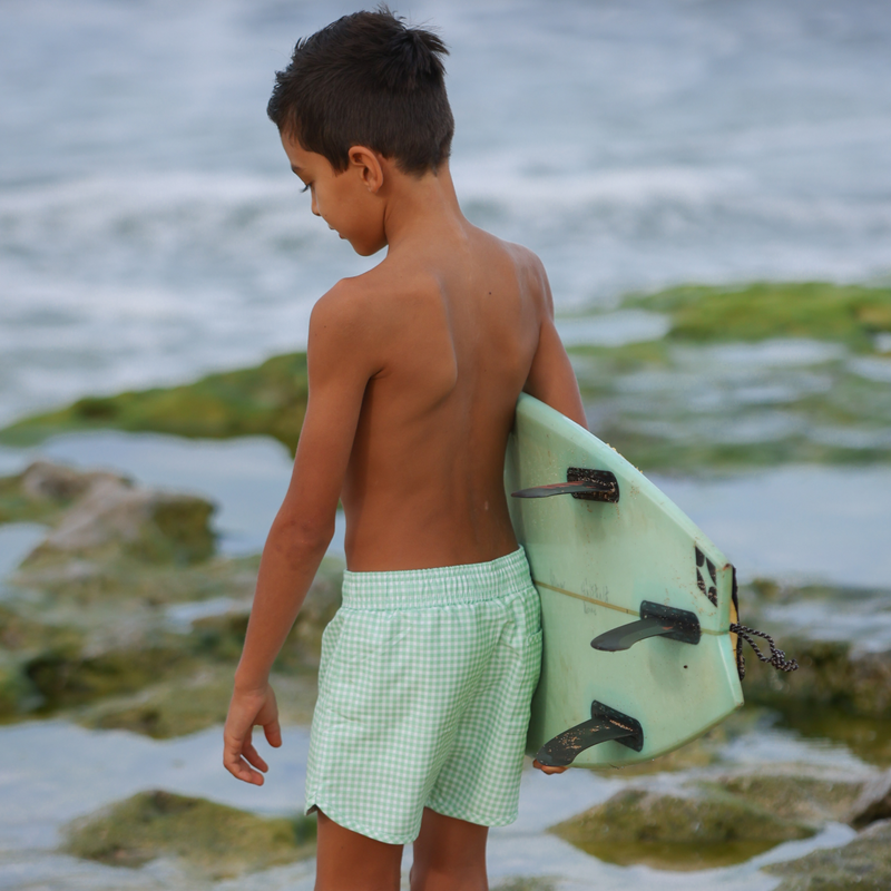 Pre-Order Palm Gingham Boardie - Born Childrens Boutique