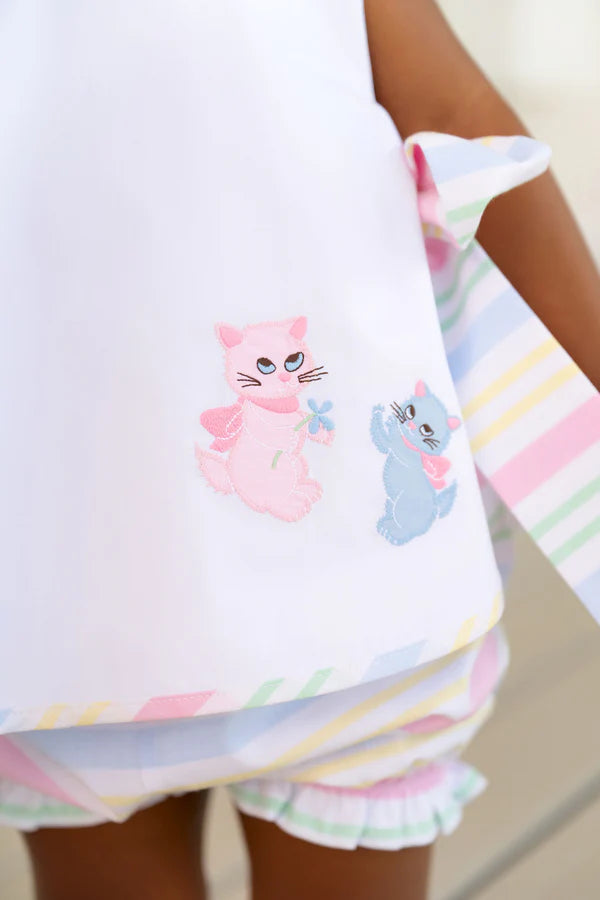 Talbott Tie Side - Worth Avenue White & San Antonio Stripe with Cat Applique - Born Childrens Boutique