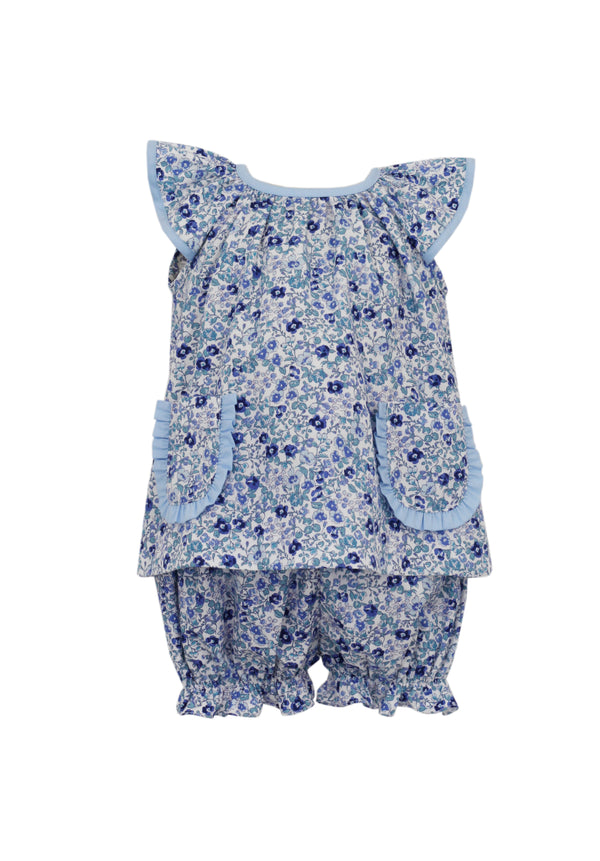 Blue Liberty Floral Bloomer Set with Pockets - Born Childrens Boutique