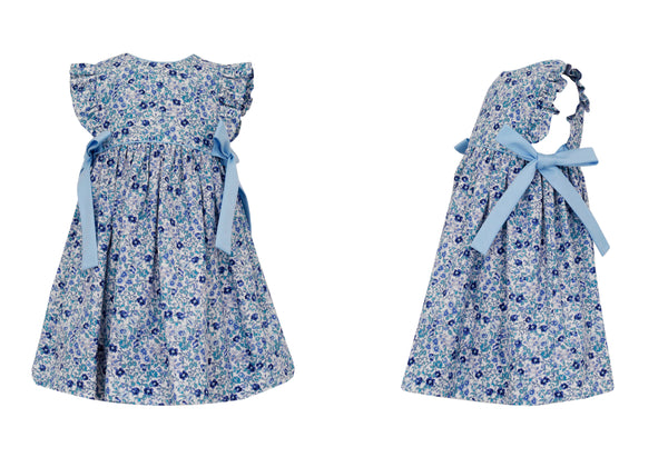 Dress w/Side Bows Blue Liberty Floral - Born Childrens Boutique