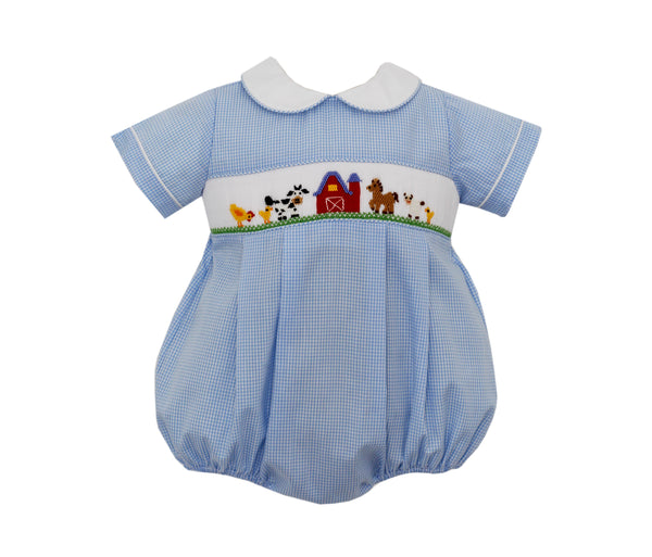 Boy Bubble Blue Check Farm - Born Childrens Boutique